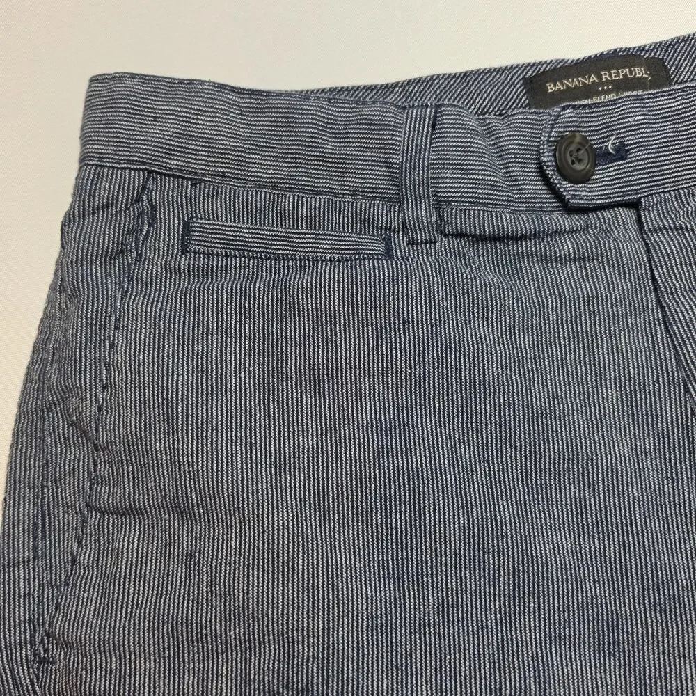 Banana Republic Mens Shorts 30 Linen Cotton Blend Striped Gray Blue Summer Beach